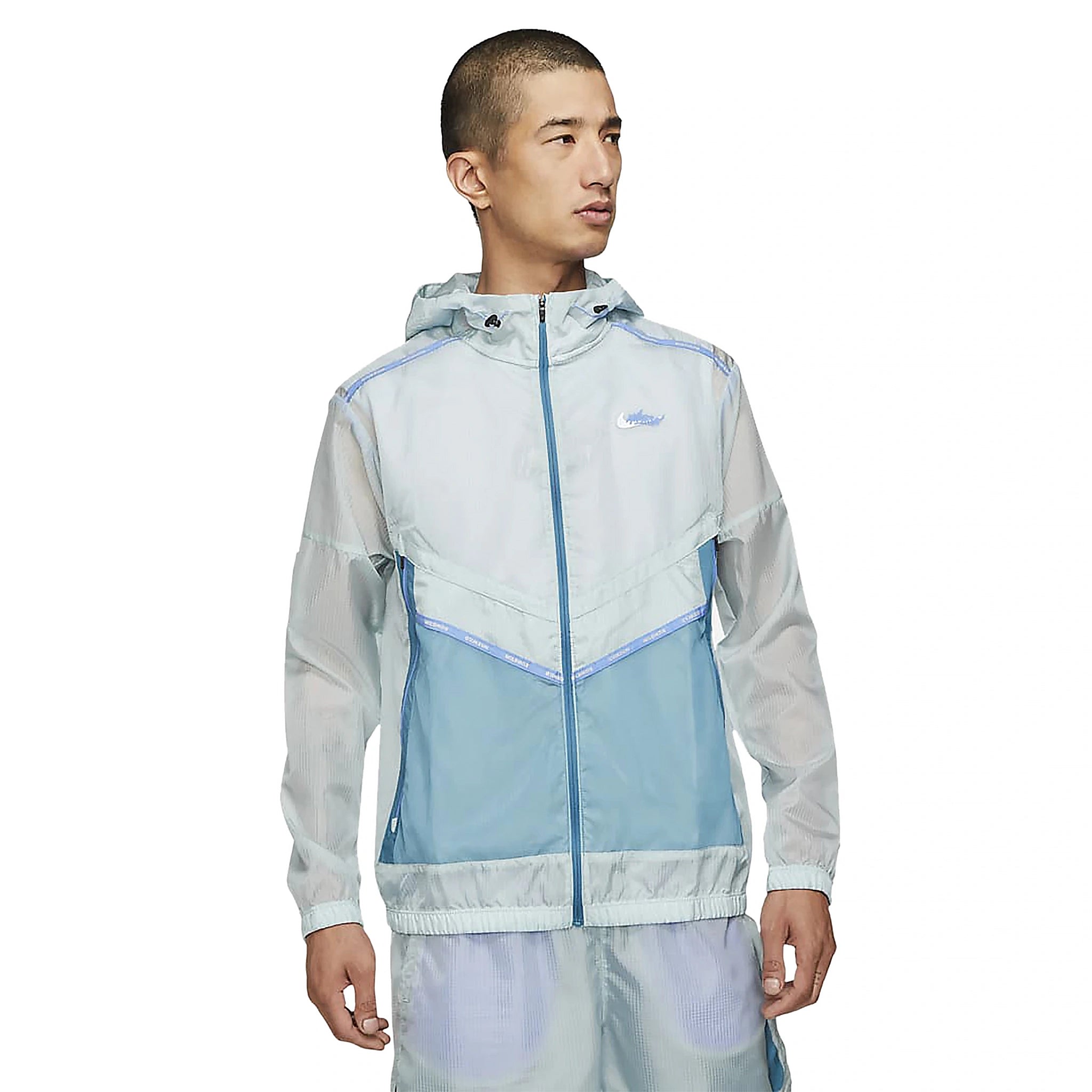 Model front view of Nike Wild Run Windrunner Blue Jacket DD5392-366